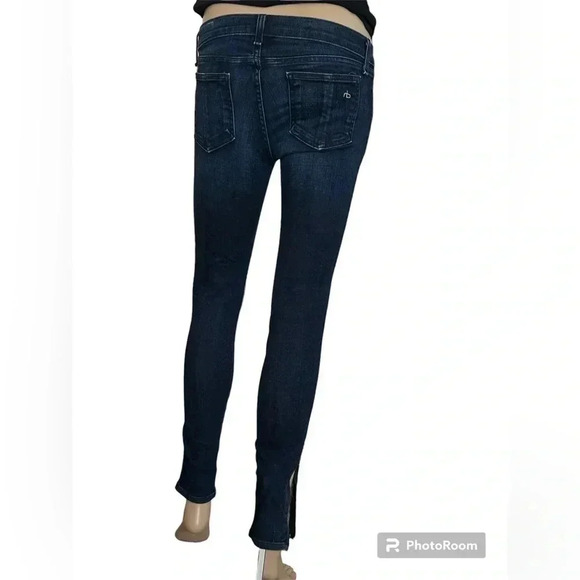 Rag&Bone Moto Style Ankle Zip Skinny Stretch Low Rise Dark Blue Denim Jeans - Picture 2 of 10